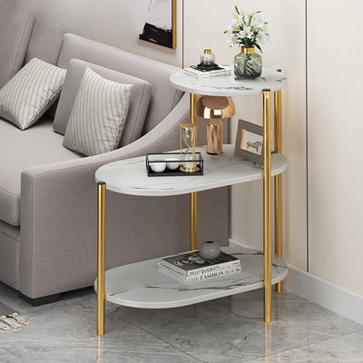 Mesa auxiliar rectangular de hierro y mármol escandinava contemporánea de 3 niveles para sala de estar 