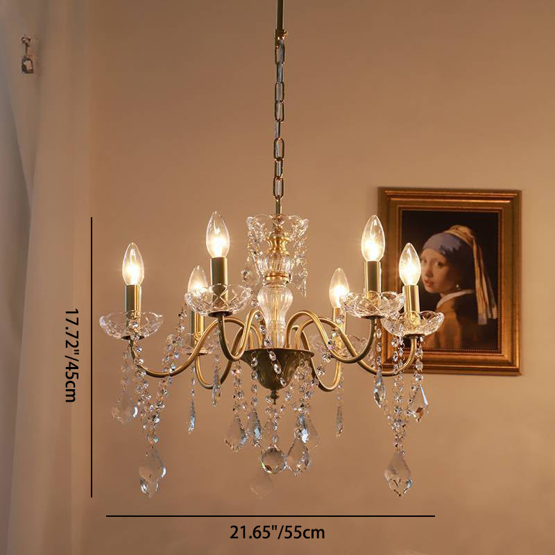 Traditioneller französischer runder Zweig-Kristallkandelaber aus Messingglas mit 5/6/8 Lichtern für Wohnzimmer 