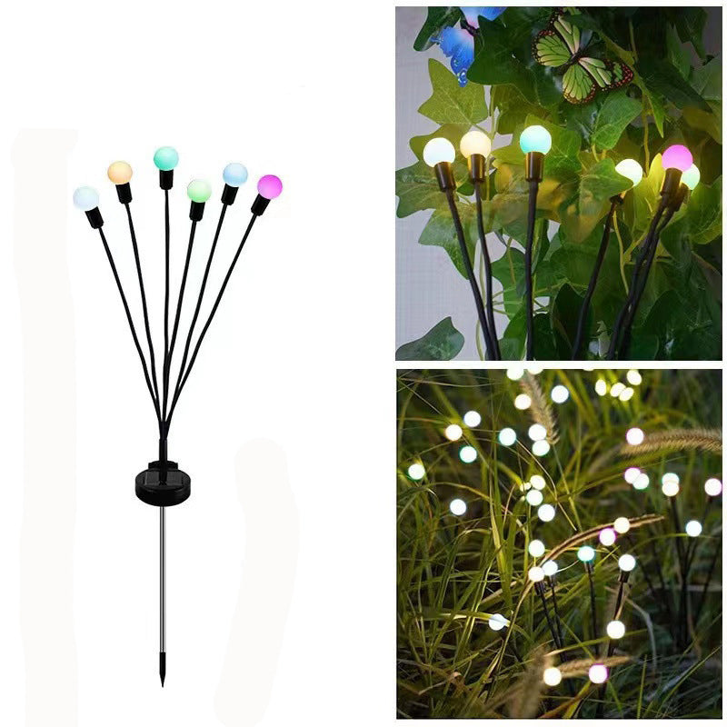 ضوء LED خارجي بلاستيكي صغير كروي الشكل متعدد الرؤوس بتصميم زهري مقاوم للماء يعمل بالطاقة الشمسية للحديقة 