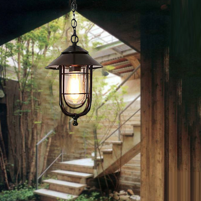 Zeitgenössische industrielle Vogelkäfig Eisen Glas 1-Licht Pendelleuchte für Garten 