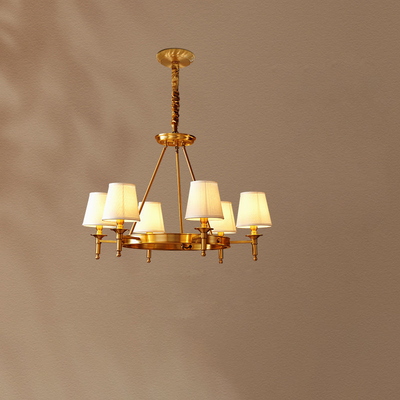 Lustre moderne rond de luxe en cuivre avec tissu et 5/6/8/10 lumières pour salon 