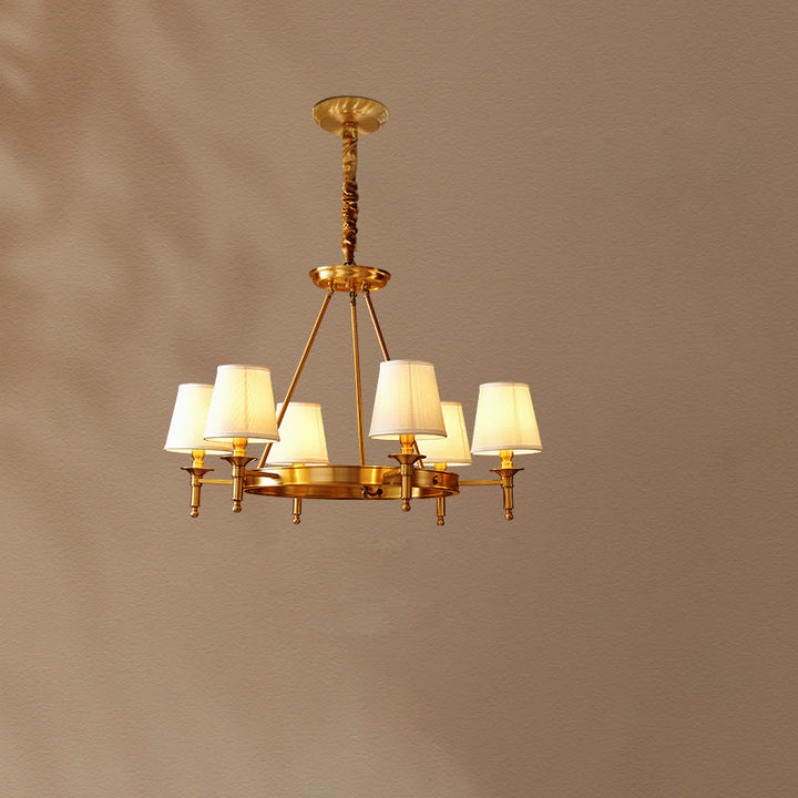 Lustre moderne rond de luxe en cuivre avec tissu et 5/6/8/10 lumières pour salon 