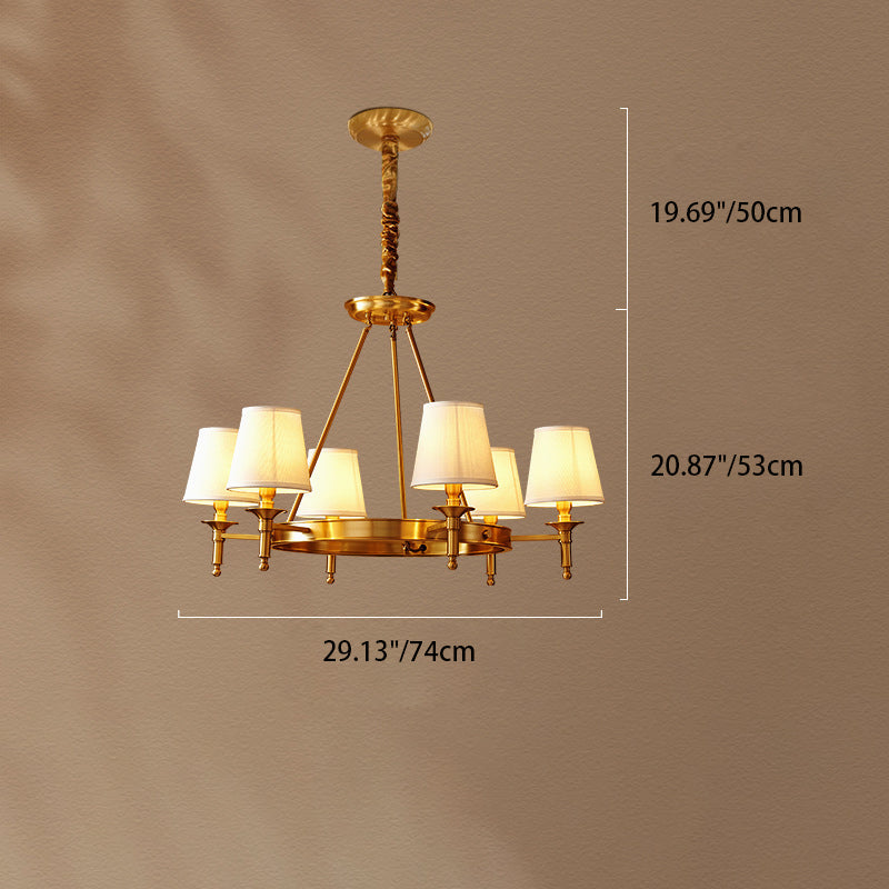 Lustre moderne rond de luxe en cuivre avec tissu et 5/6/8/10 lumières pour salon 