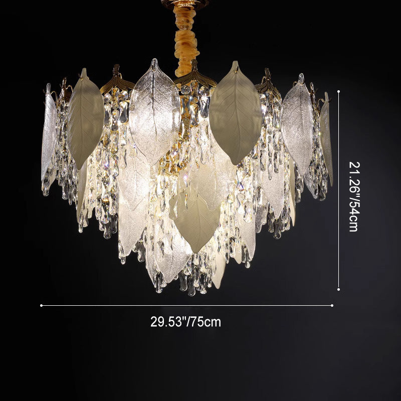 Zeitgenössische Luxus Blatt Kristall Glas Eisen Keramik 9/15/16 Licht Kronleuchter Für Wohnzimmer 