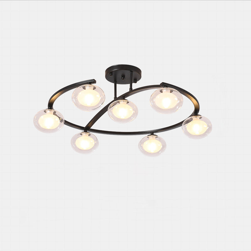 Cadre en métal de luxe contemporain avec abat-jour en verre en forme de boule pour lustre à 7 lumières pour chambre 