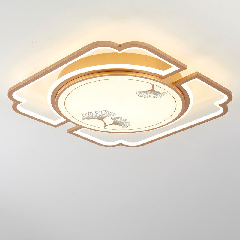 Luz de techo LED semiempotrada de hierro, aluminio, acrílico, redonda, rectangular, cuadrada, hoja de ginkgo china tradicional para sala de estar 