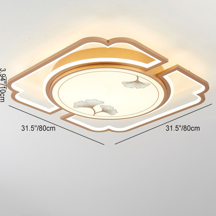 Luz de techo LED semiempotrada de hierro, aluminio, acrílico, redonda, rectangular, cuadrada, hoja de ginkgo china tradicional para sala de estar 