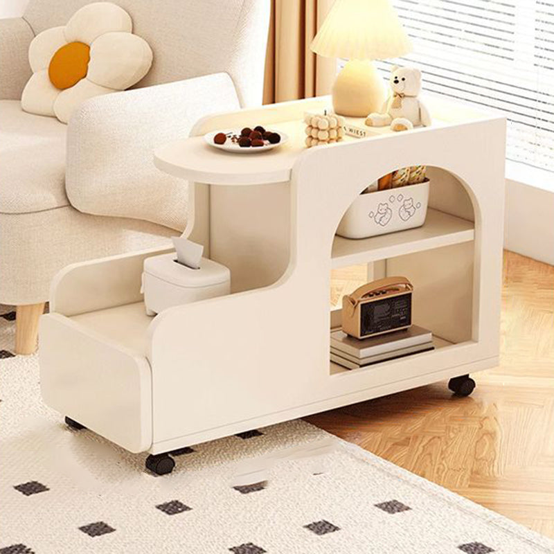 Mesa Auxiliar de Madera con Panel de Densidad Rectangular Desmontable Minimalista Moderna de 2 Niveles para Sala de Estar 
