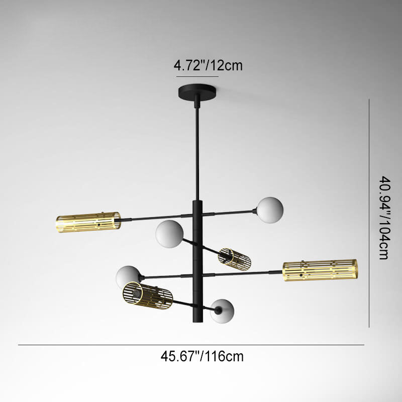 Kugelkronleuchter im antiken Stil aus goldenem Metall mit 3/6-Leuchten 