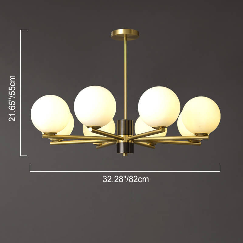 Nordic Light Luxury Glass Round Ball Brass Branch 6/8/15 Light Chandelier