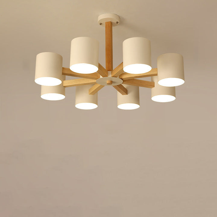 Lustre contemporain en bois rond scandinave avec matériel pour 6/8 lumières pour salon 