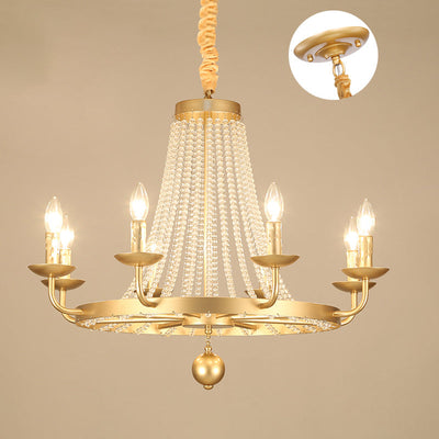 Chandelier Contemporain de Luxe en Fer Rond avec Cadre, Perles de Cristal, 6/8/10/12 Lumières pour Salon 