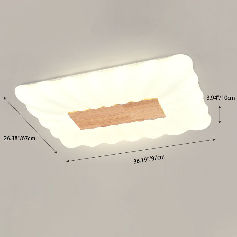 Moderno rectángulo de crema de madera de caucho hierro acrílico LED luz de techo empotrada 