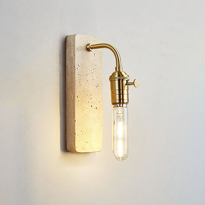 Lámpara de aplique de pared redonda de 1 luz de latón travertino retro contemporáneo para dormitorio 