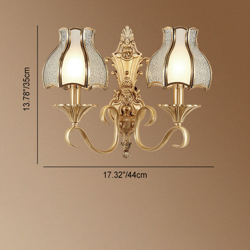 Applique murale contemporaine de luxe en cuivre avec abat-jour en verre en forme de parapluie 1/2 lumière pour chambre 