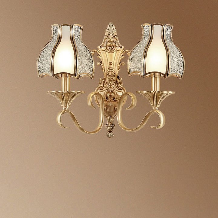 Applique murale contemporaine de luxe en cuivre avec abat-jour en verre en forme de parapluie 1/2 lumière pour chambre 