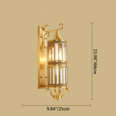 Zeitgenössische Luxus-Kupfer-Glas-Röhrenschirm 1/3-Licht Wandleuchte für Wohnzimmer 