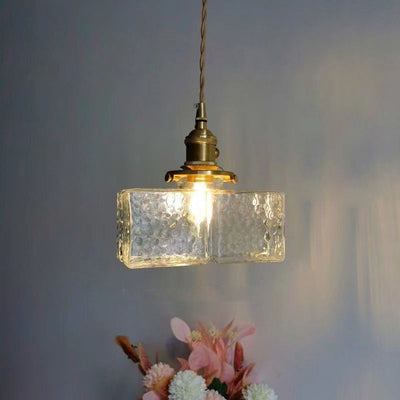 Pantalla de Cubo de Vidrio Japonés Tradicional Latón 1 Luz Colgante para Sala de Estar 