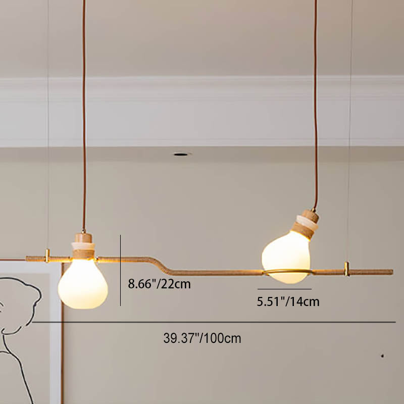 Lámpara de araña de isla de 1/2/3 luces con bola de vidrio de madera tradicional japonesa para sala de estar 