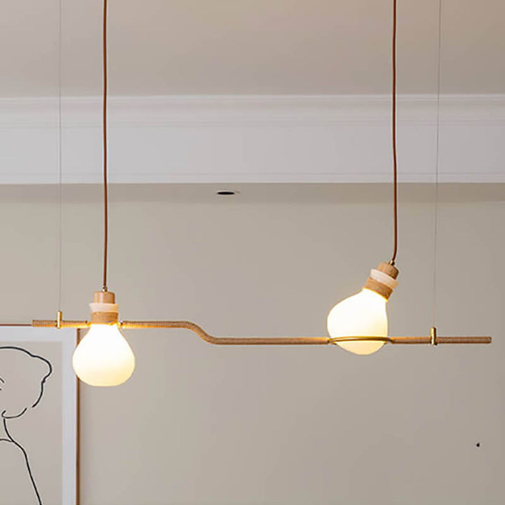 Lámpara de araña de isla de 1/2/3 luces con bola de vidrio de madera tradicional japonesa para sala de estar 