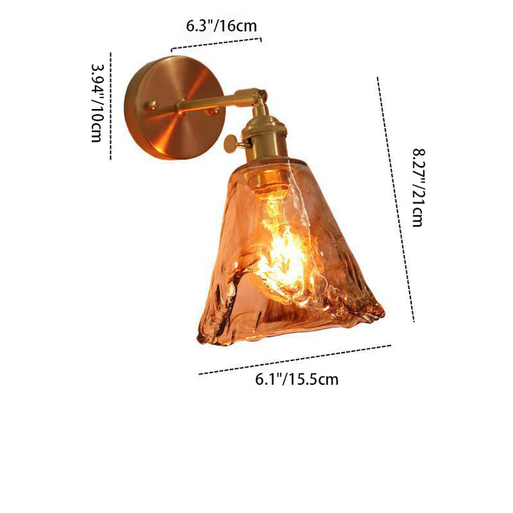 Modern Minimalist Eclectic Amber Glass Brass Iron Geometric 1-Light Wall Sconce Lamp For Living Room