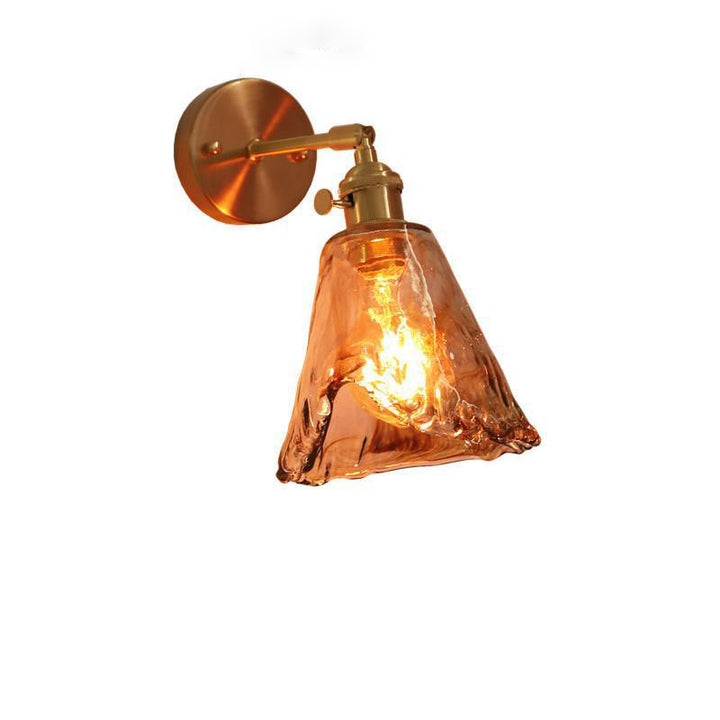 Modern Minimalist Eclectic Amber Glass Brass Iron Geometric 1-Light Wall Sconce Lamp For Living Room