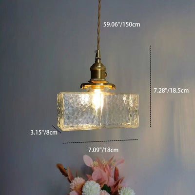 Pantalla de Cubo de Vidrio Japonés Tradicional Latón 1 Luz Colgante para Sala de Estar 