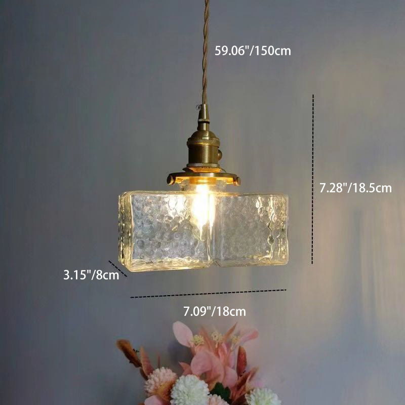 Pantalla de Cubo de Vidrio Japonés Tradicional Latón 1 Luz Colgante para Sala de Estar 