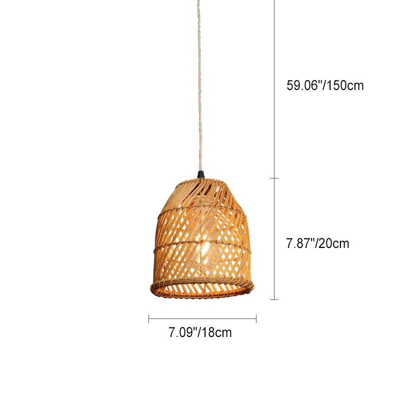 Traditional Chinese Round Bamboo Rattan Sphere 1-Light Pendant Light For Living Room