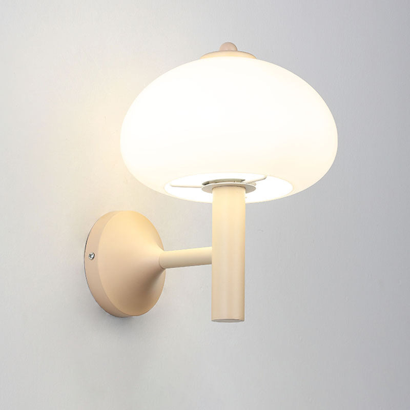 Applique Murale Moderne en Verre et Fer en Forme de Champignon Rond à 1 Lumière pour Chevet 