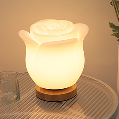 モダンシンプルフラワーポリエチレン木製LEDテーブルランプ（ベッドルーム用） 