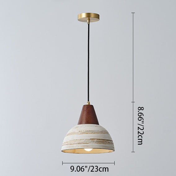 Zeitgenössische Retro-Keramikschale Form Holz 1-Licht Pendelleuchte für Wohnzimmer 