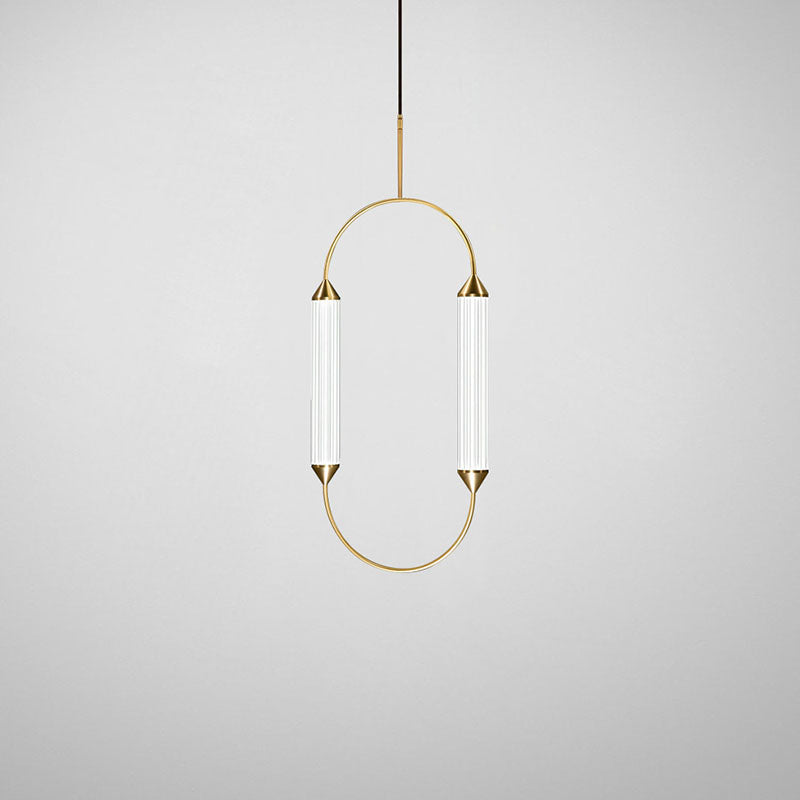 Zeitgenössische industrielle Streifen elliptische Eisen Glas LED Pendelleuchte für Esszimmer 
