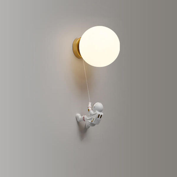 Contemporary Creative Orb Astronaut Iron Resin 1-Light Wall Sconce Lamp For Bedroom