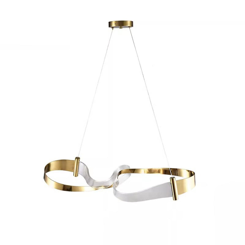 Lampe à suspension LED linéaire en ruban acrylique en forme de vague créative contemporaine pour salon 