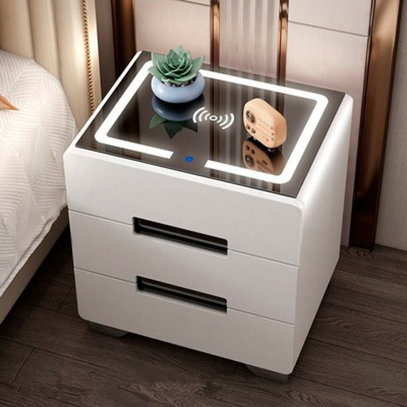 Table de chevet rectangulaire minimaliste moderne en métal avec panneau haute densité à 3 tiroirs pour chambre 