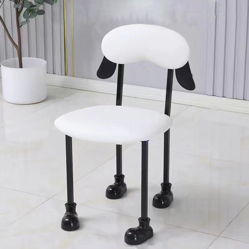 Chaise contemporaine créative en forme de chiot en velours rembourré avec cadre en acier inoxydable, dossier ouvert et sans accoudoirs pour le salon 