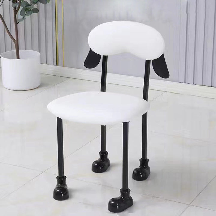 Chaise contemporaine créative en forme de chiot en velours rembourré avec cadre en acier inoxydable, dossier ouvert et sans accoudoirs pour le salon 