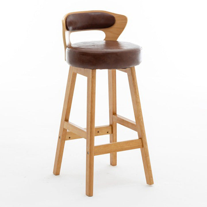 Modern Simplicity Round PU Leather Rubberwood Bar Stool Low Back Footrest For Dining Room