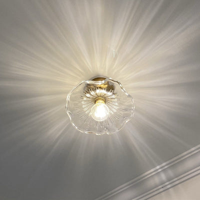 Lustre semi-encastré moderne Art Déco en cuivre ondulé avec verre et 1 ampoule pour salon 