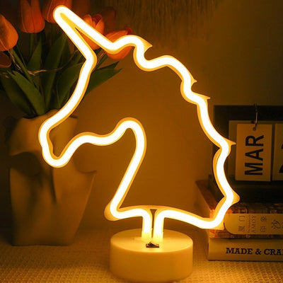 مصباح طاولة LED أكريليك بلاستيك يونيكورن قوس قزح إبداعي معاصر لغرفة النوم 