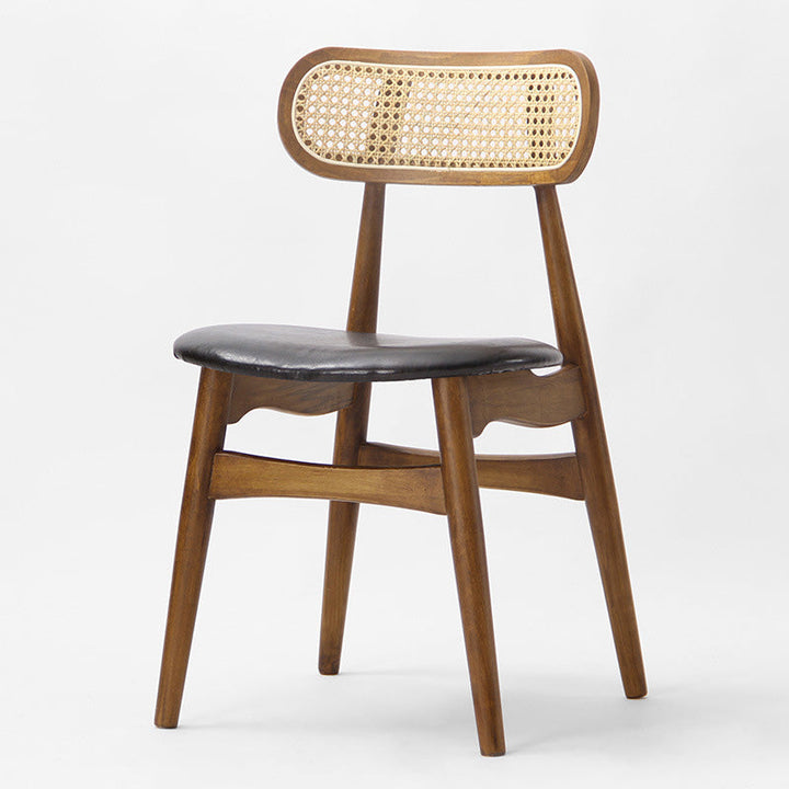 Chaise de salle à manger traditionnelle japonaise en simili cuir carré avec dossier et pieds évasés en bois pour salle à manger 