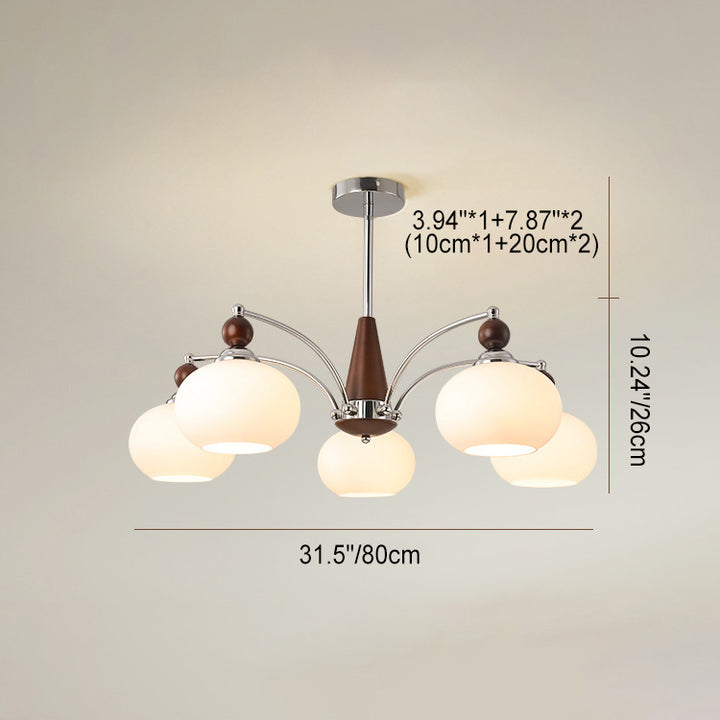 Modern Transitional Glass Round Shade Solid Wood Branch 3/5/6/8 Light Chandelier For Living Room