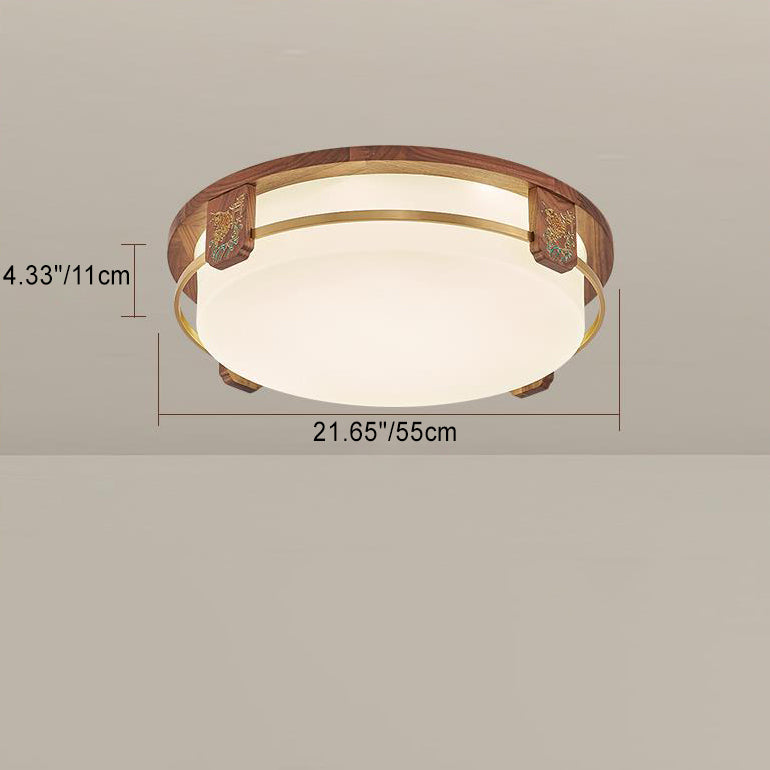 Luz de techo LED empotrada de acrílico, cobre, nogal chino tradicional, redonda, cuadrada, rectangular para sala de estar 