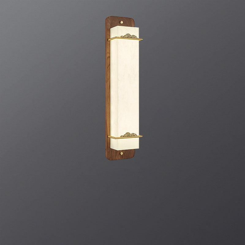 Applique murale LED rectangulaire en laiton chinois traditionnel avec noix en acrylique pour chevet 
