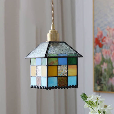 Tiffany Kreatives Buntglas-Haus 1-Licht Pendelleuchte 