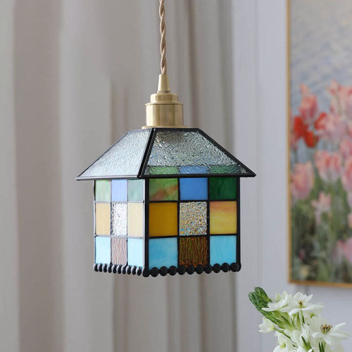 Tiffany Kreatives Buntglas-Haus 1-Licht Pendelleuchte 