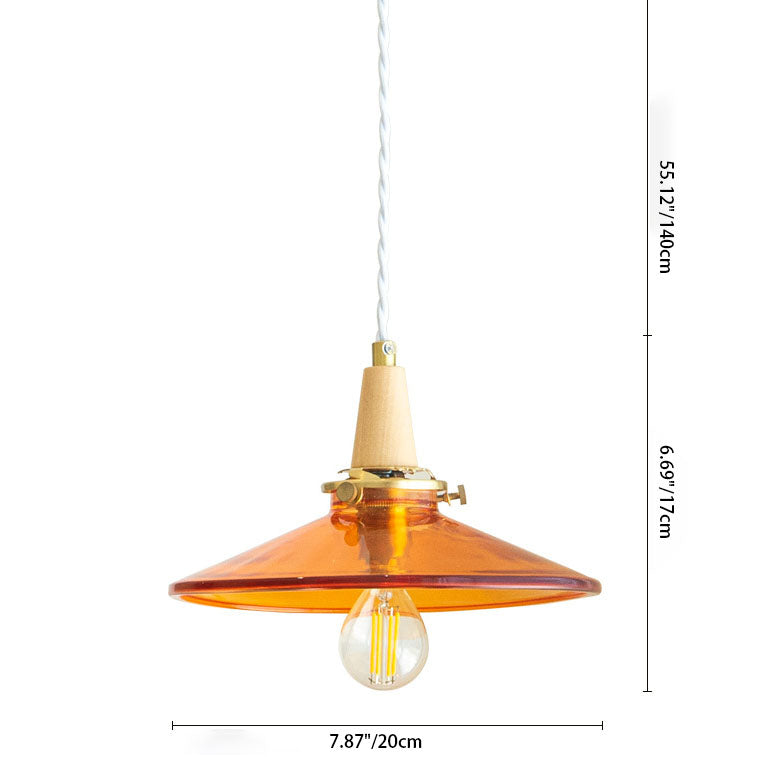 Nordic Modern Cone Brass Solid Wood Glass 1-Light Pendant Light