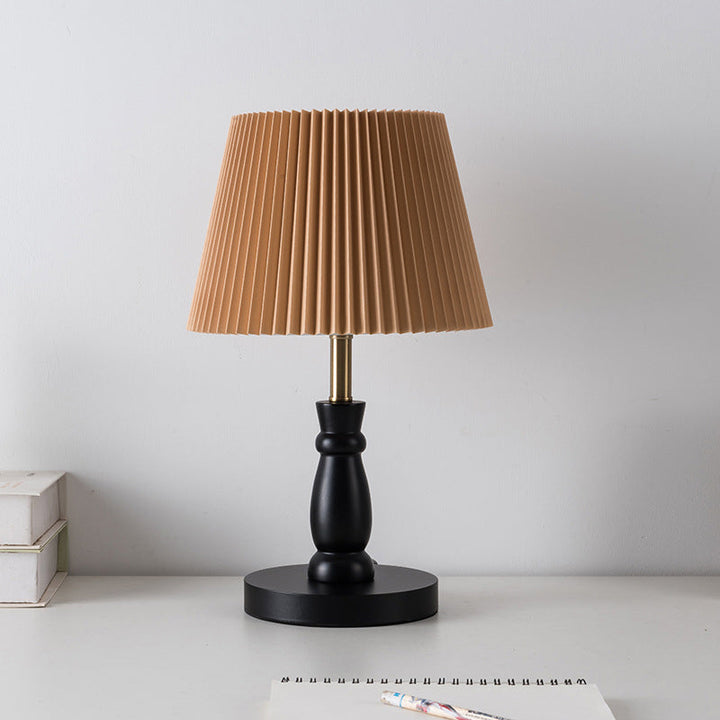 Zeitgenössische Vintage gestreifte Klapp Lampenschirm Metall Massivholz Stoff 1-Licht Tischlampe für Schlafzimmer 