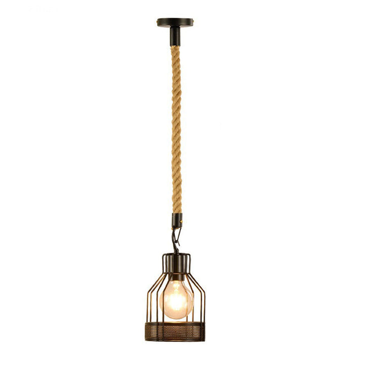 Traditional Vintage Iron Cage Design Glass 1-Light Pendant Light For Living Room